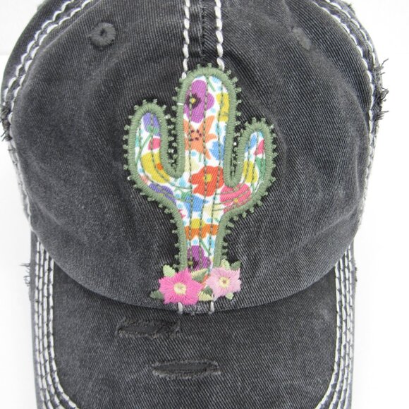 Floral Cactus Embroidered Gray Kbethos Vintage Women's Cap Distressed Adult Hat - Picture 2 of 11
